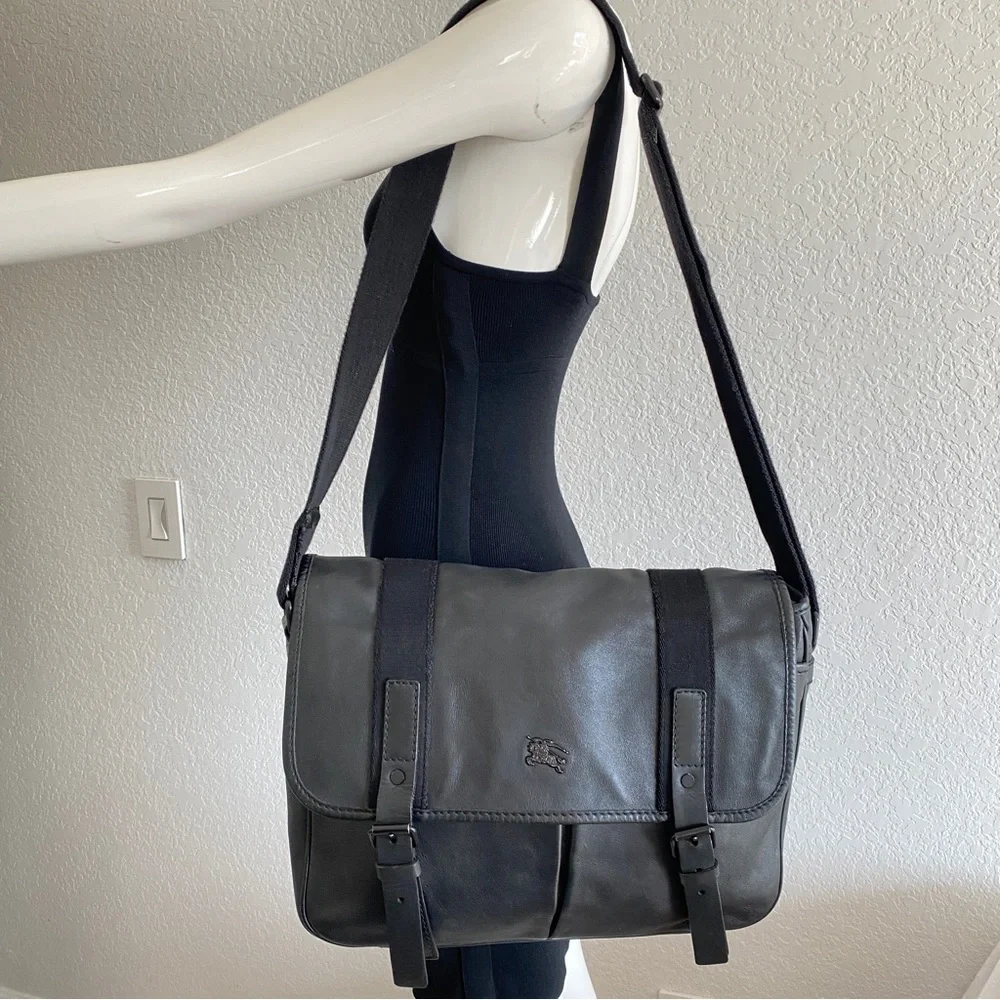 Burberry black leather messenger bag